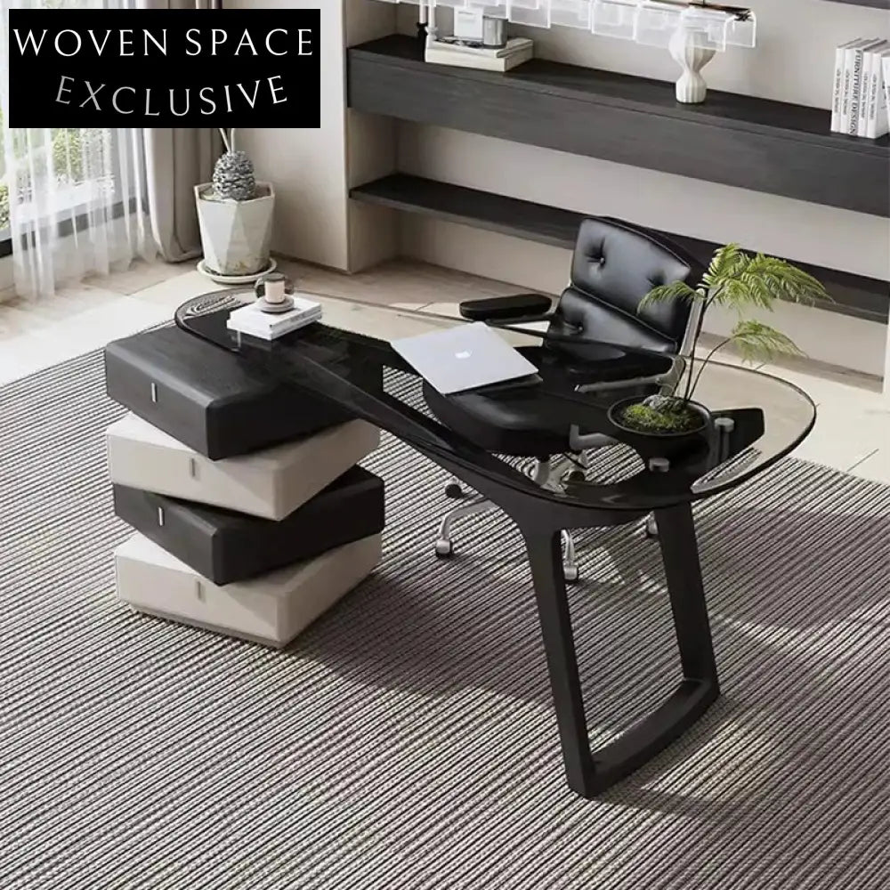 Wabi-Sabi Modern Glass Top Solid Wood Home Office Study Desk