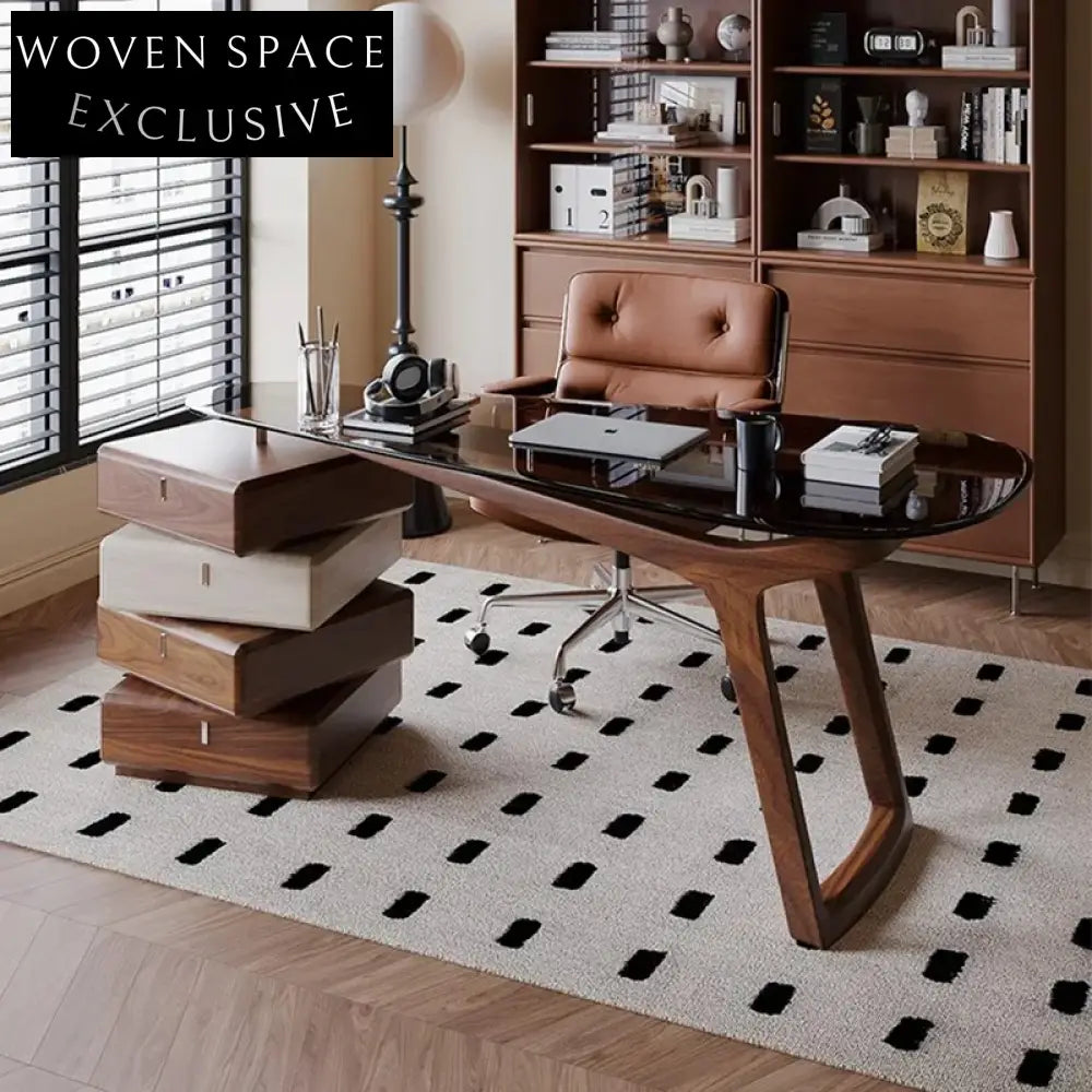 Wabi-Sabi Modern Glass Top Solid Wood Home Office Study Desk