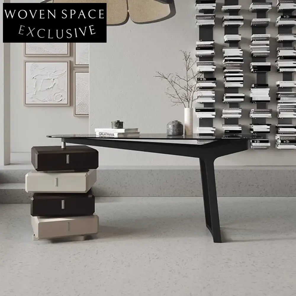 Wabi-Sabi Modern Glass Top Solid Wood Home Office Study Desk