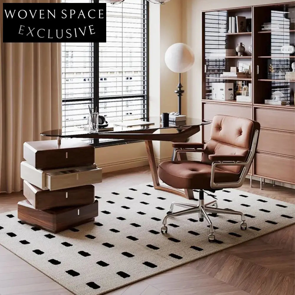 Wabi-Sabi Modern Glass Top Solid Wood Home Office Study Desk