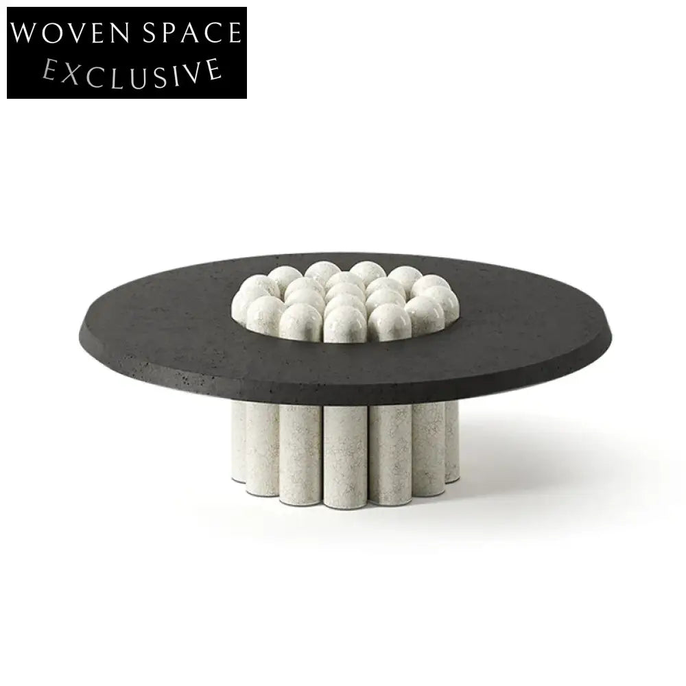Wabi Sabi Modern Natural Stone Round Designer Coffee Table for Living Room