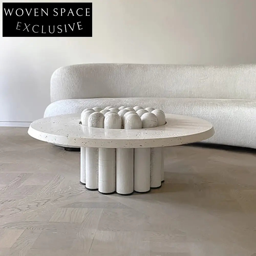 Wabi Sabi Modern Natural Stone Round Designer Coffee Table for Living Room