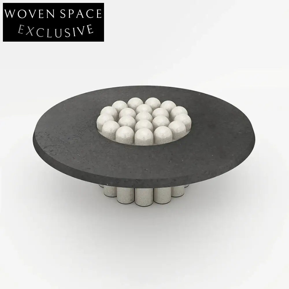 Wabi Sabi Modern Natural Stone Round Designer Coffee Table for Living Room