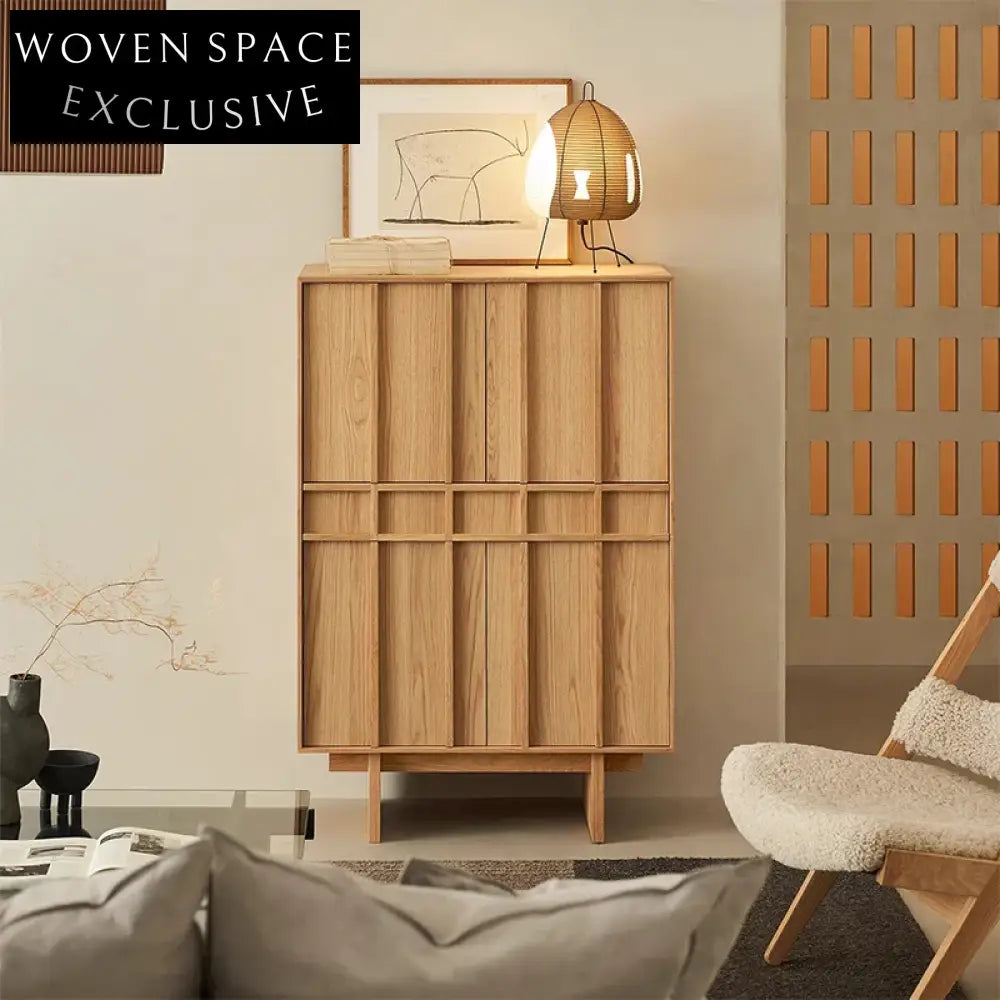 Wabi-Sabi Modern Oak Wood TV Cabinet with Drawers, Living Room Storage Console