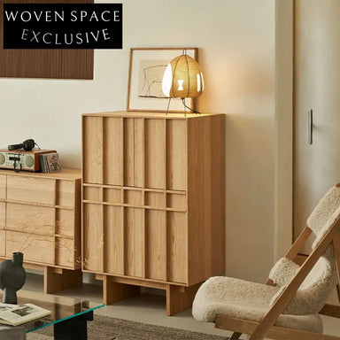 Wabi-Sabi Modern Oak Wood TV Cabinet with Drawers, Living Room Storage Console