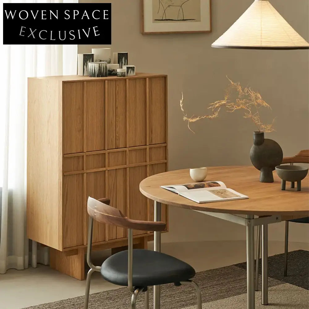 Wabi-Sabi Modern Oak Wood TV Cabinet with Drawers, Living Room Storage Console