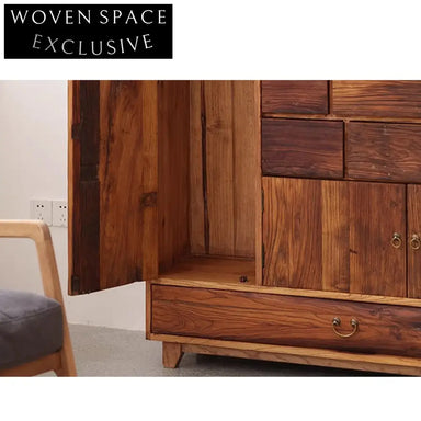 Wabi Sabi Mountain Solid Elm Wood Handmade Side Cabinet