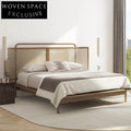 Wabi-Sabi Natural Rattan Solid Ash Wood Modern King Size Platform Bed