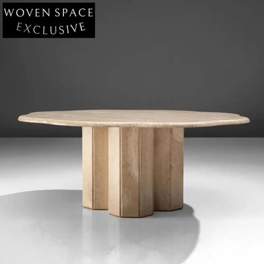 Wabi Sabi Natural Travertine Stone Round Living Room Home Accent Coffee Table