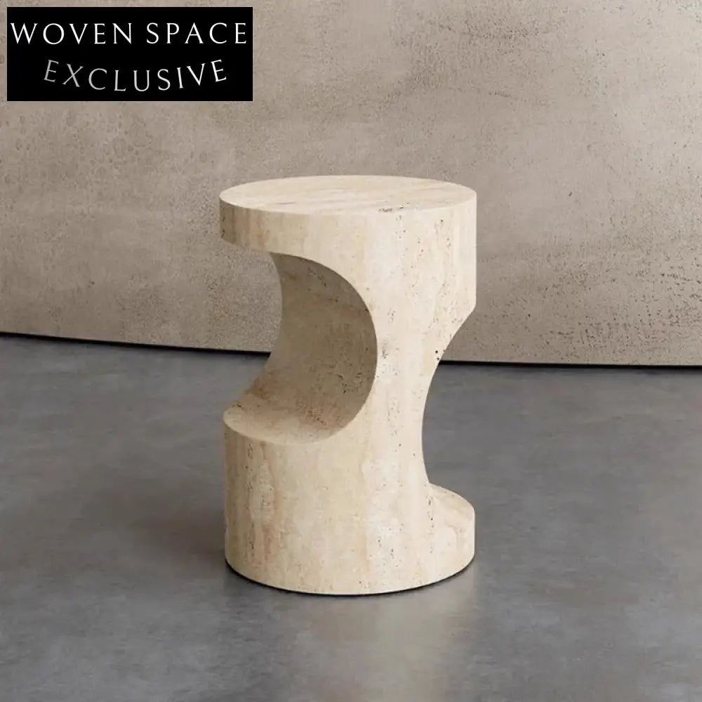 Wabi Sabi Natural Travertine Stone Round Side Table for Living Room