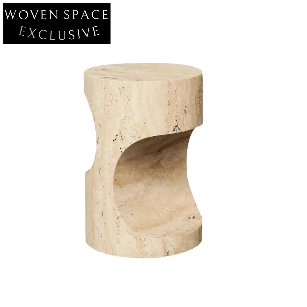 Wabi Sabi Natural Travertine Stone Round Side Table for Living Room