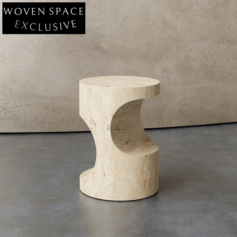 Wabi Sabi Natural Travertine Stone Round Side Table for Living Room