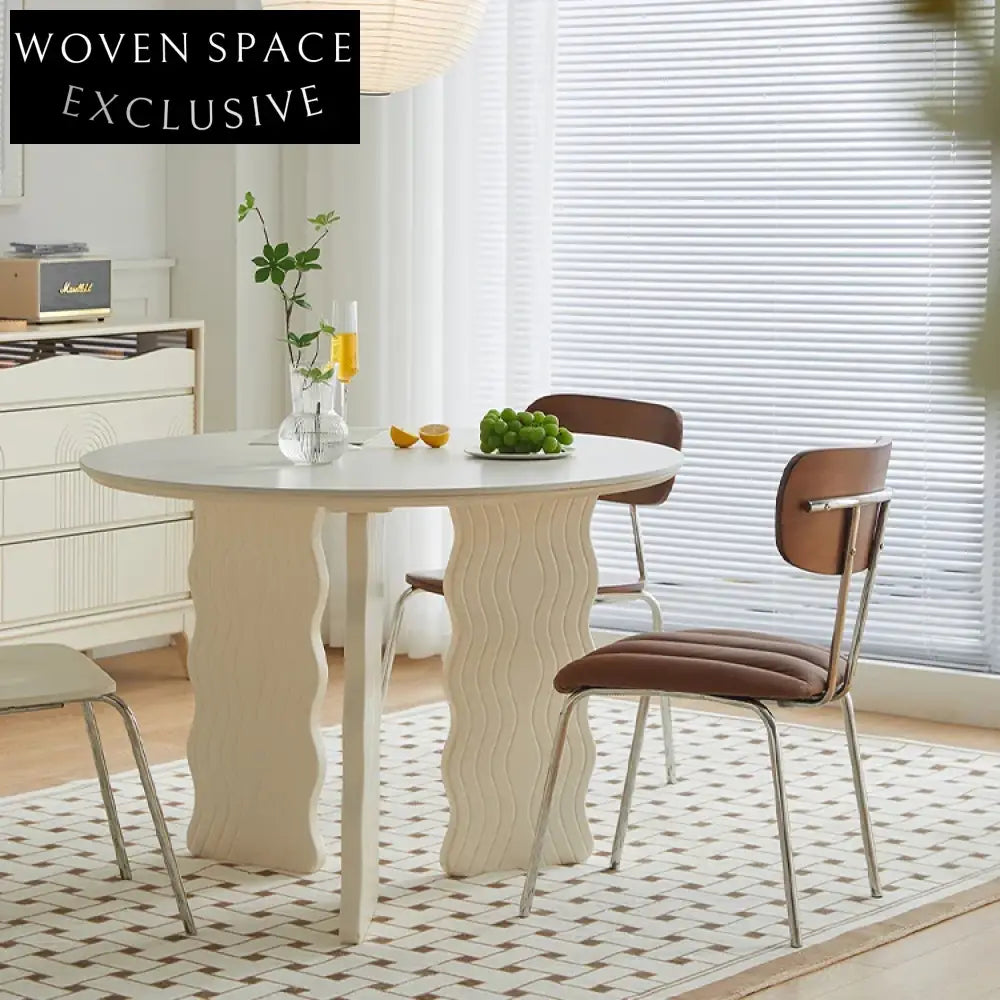 Wabi Sabi Nordic Round Dining Table Marble Top Wood Base for 6