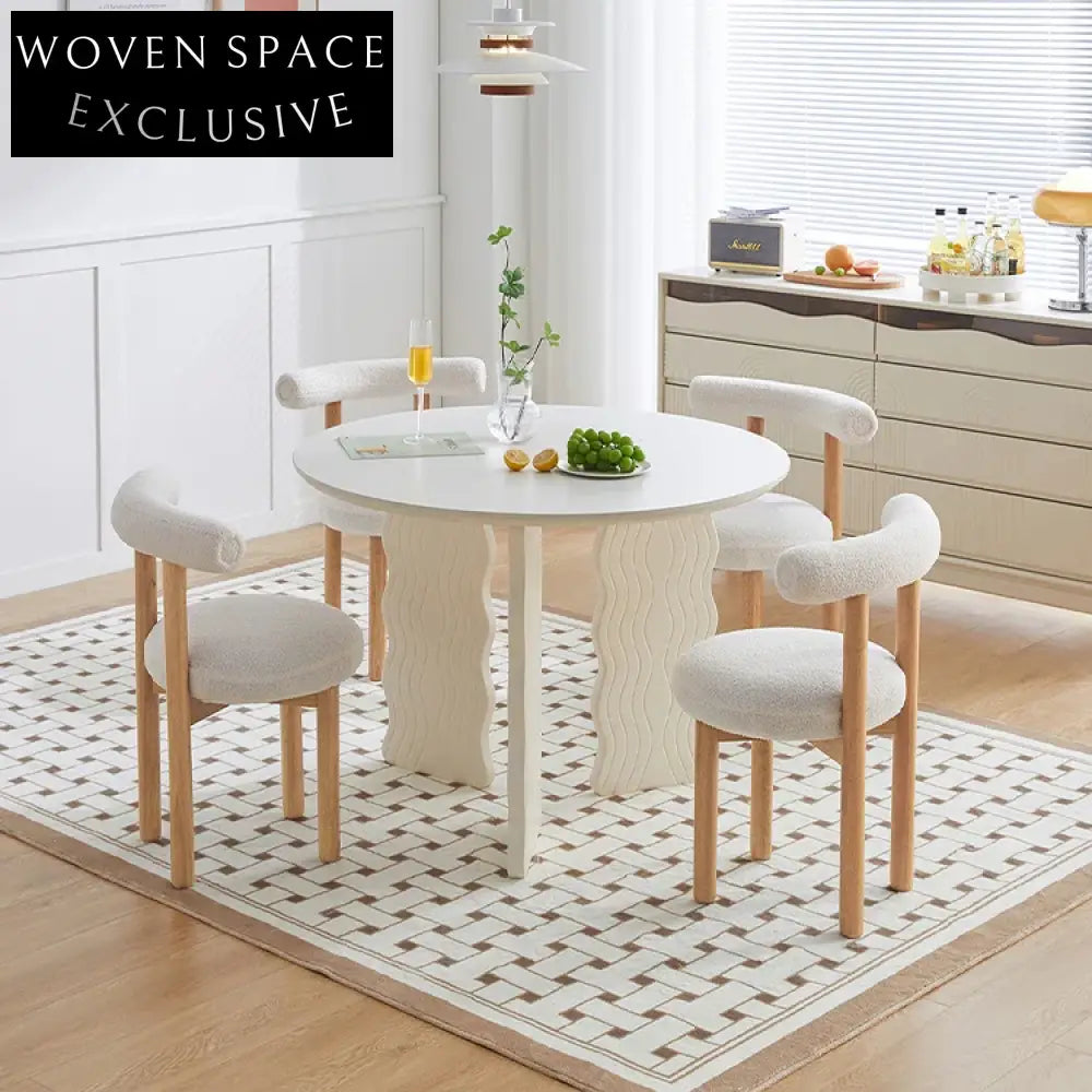 Wabi Sabi Nordic Round Dining Table Marble Top Wood Base for 6