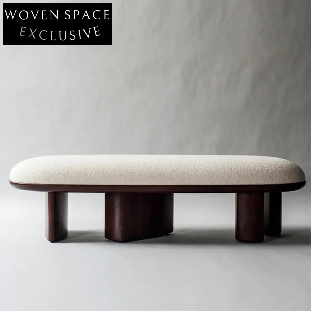 Wabi-sabi Nordic Solid Wood Teddy Fabric Upholstered Entryway Bench Ottoman
