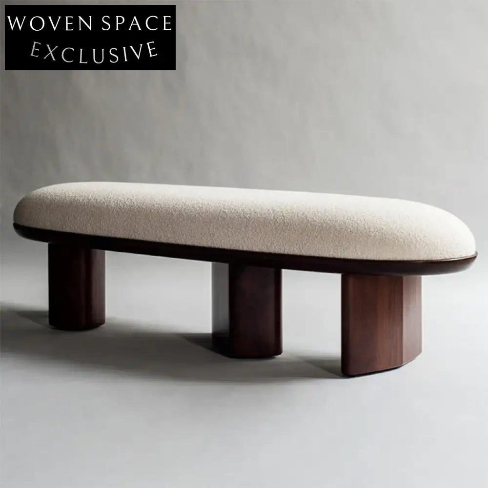 Wabi-sabi Nordic Solid Wood Teddy Fabric Upholstered Entryway Bench Ottoman