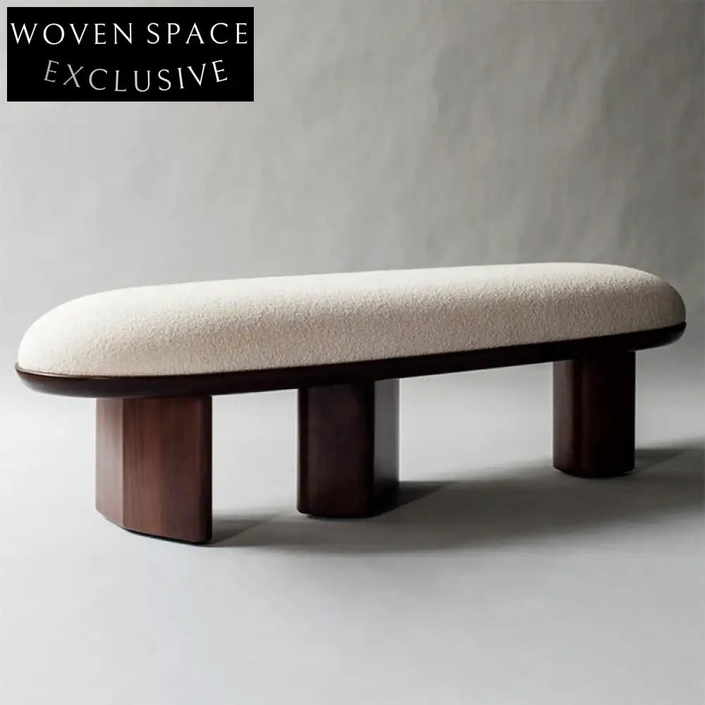 Wabi-sabi Nordic Solid Wood Teddy Fabric Upholstered Entryway Bench Ottoman