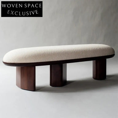 Wabi-sabi Nordic Solid Wood Teddy Fabric Upholstered Entryway Bench Ottoman