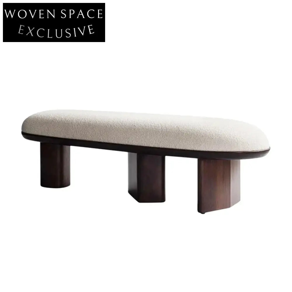 Wabi-sabi Nordic Solid Wood Teddy Fabric Upholstered Entryway Bench Ottoman