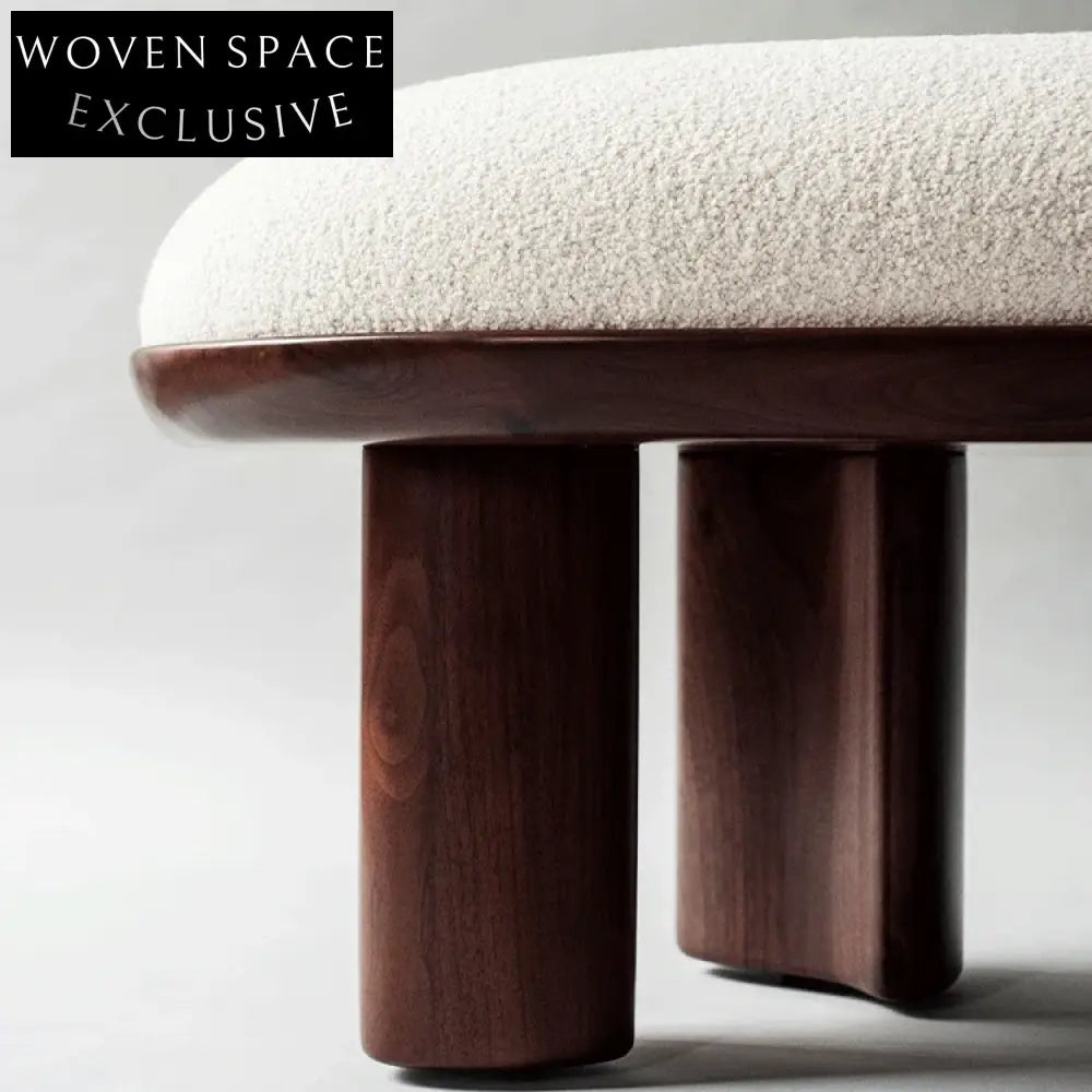 Wabi-sabi Nordic Solid Wood Teddy Fabric Upholstered Entryway Bench Ottoman