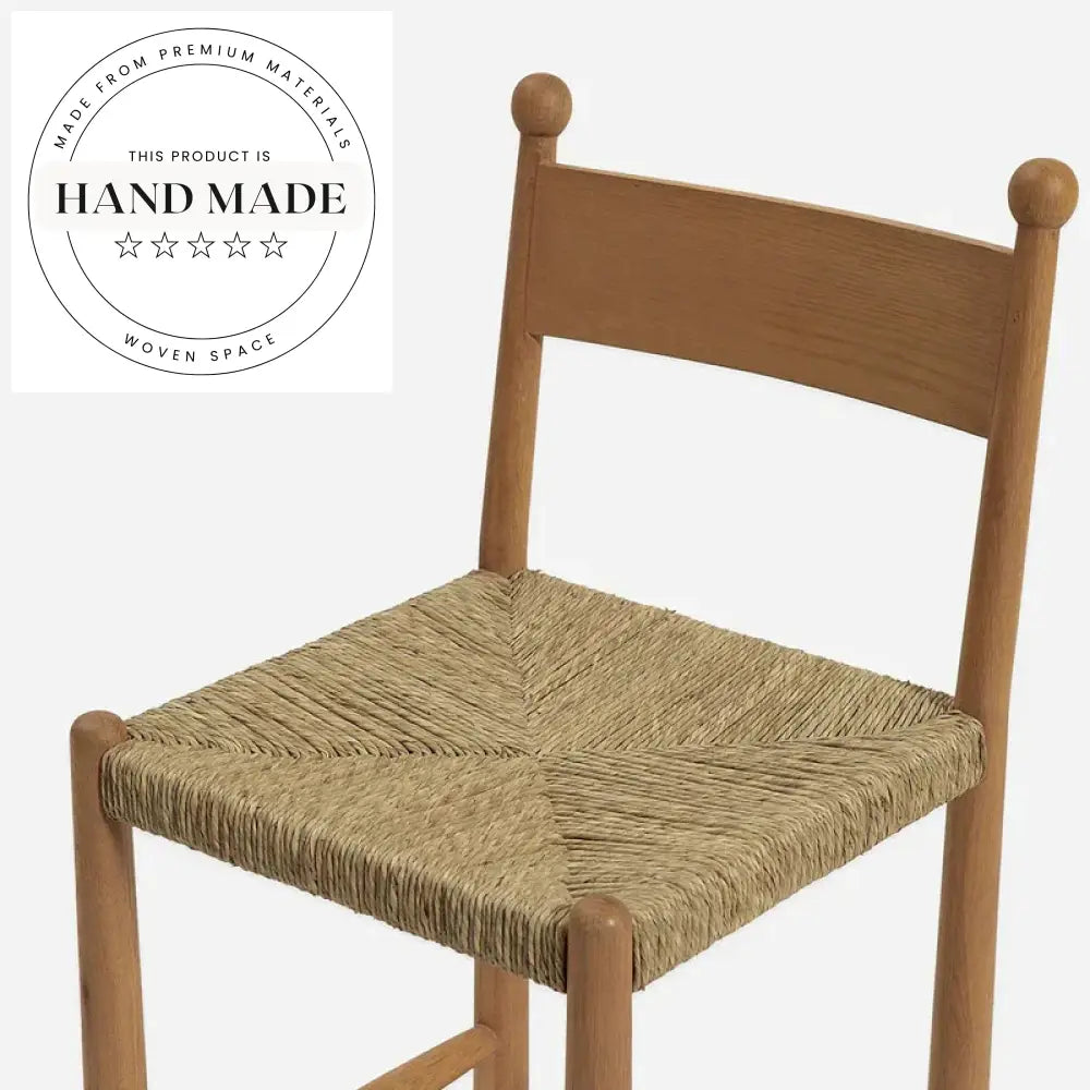 Wabi-sabi Retro Rattan Solid Wood High Back Counter Stool