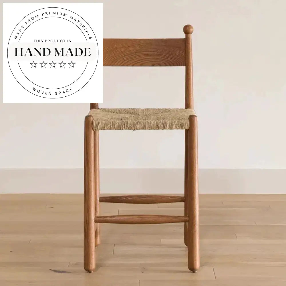 Wabi-sabi Retro Rattan Solid Wood High Back Counter Stool