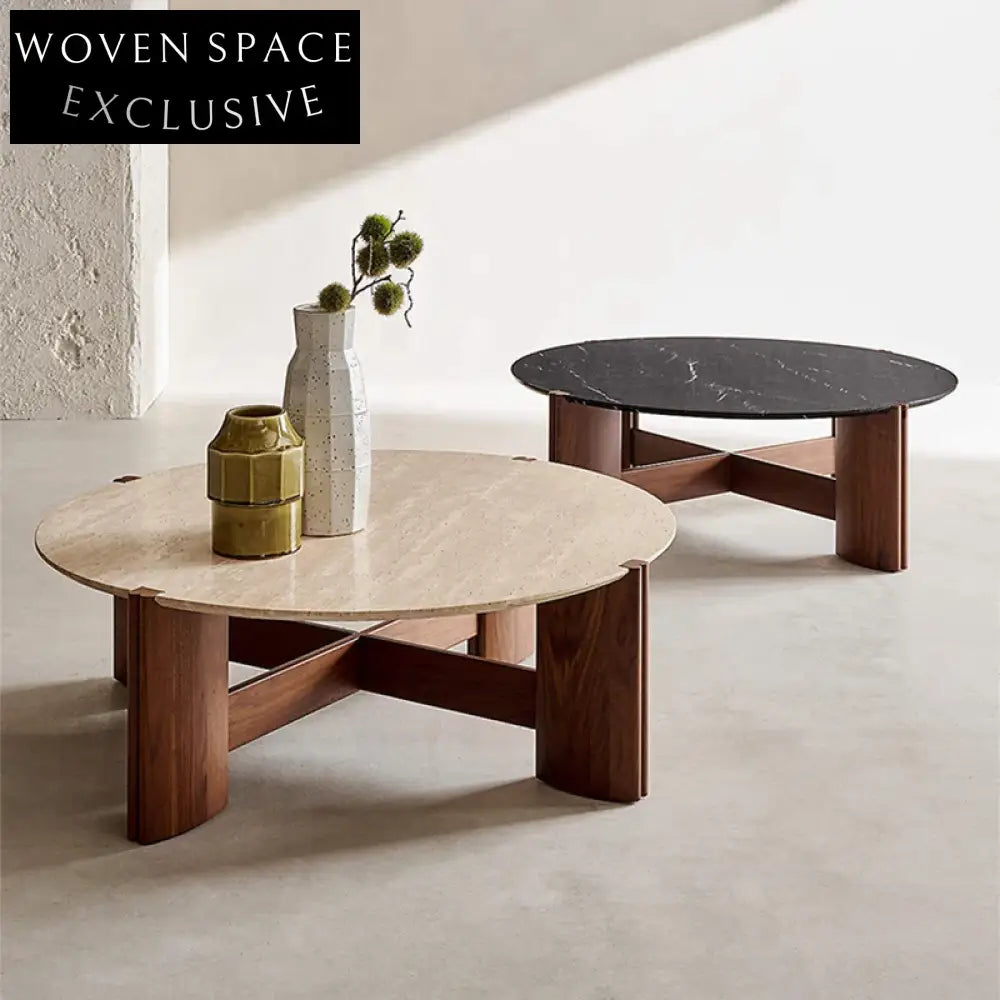 Wabi Sabi Round Travertine Stone Coffee Table for Elegant Living Room Spaces
