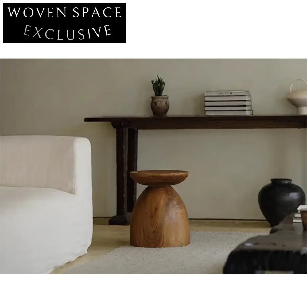 Wabi Sabi Sculpted Paulownia Hourglass Solid Wood Side Table
