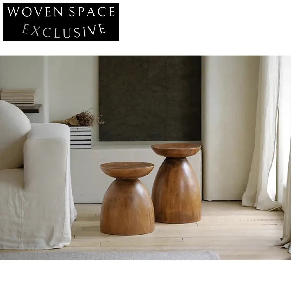 Wabi Sabi Sculpted Paulownia Hourglass Solid Wood Side Table