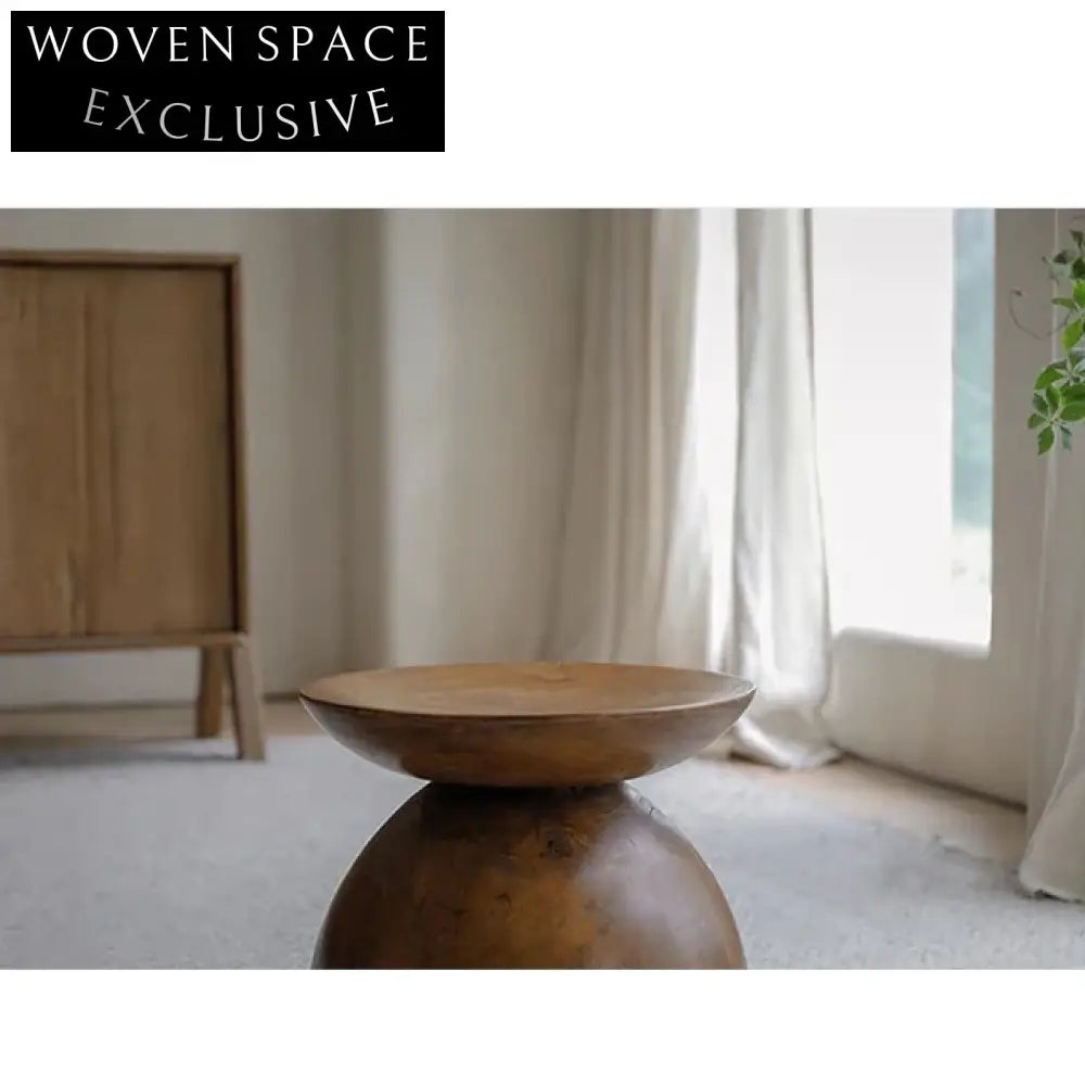 Wabi Sabi Sculpted Paulownia Hourglass Solid Wood Side Table