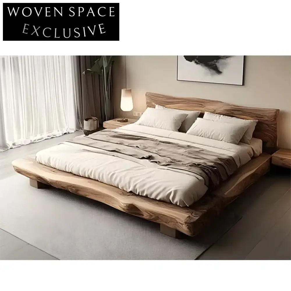 Wabi Sabi Solid Elm Wood Ancient Style Bedroom Platform Bed