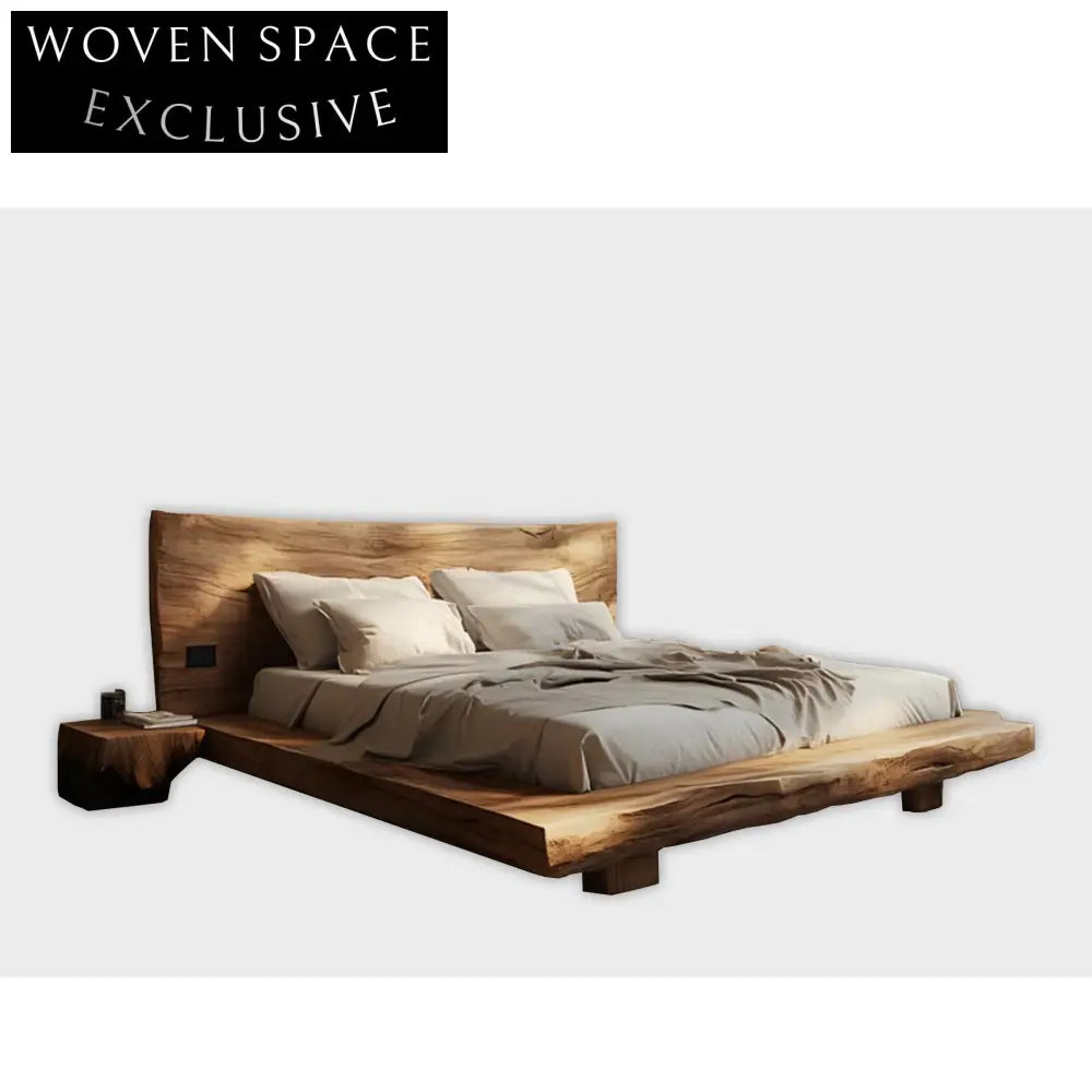 Wabi Sabi Solid Elm Wood Ancient Style Bedroom Platform Bed