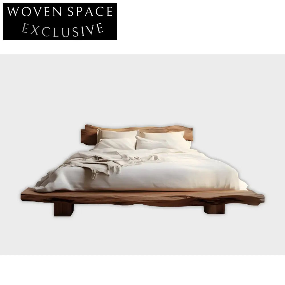 Wabi Sabi Solid Elm Wood Ancient Style Bedroom Platform Bed