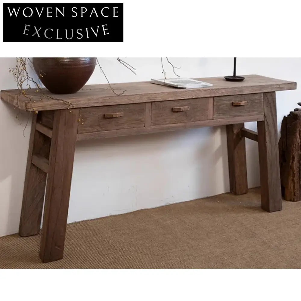Wabi Sabi Solid Maple Wood Vintage Entrance Cabinet Console Table