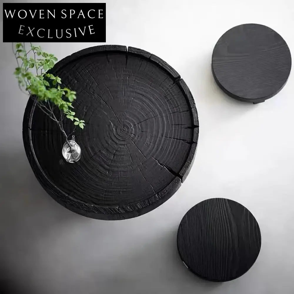 Wabi-sabi Solid Pine Wood Round Combination Japanese Style Coffee Table