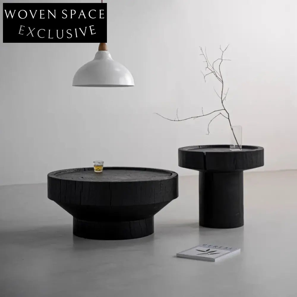 Wabi-sabi Solid Pine Wood Round Combination Japanese Style Coffee Table