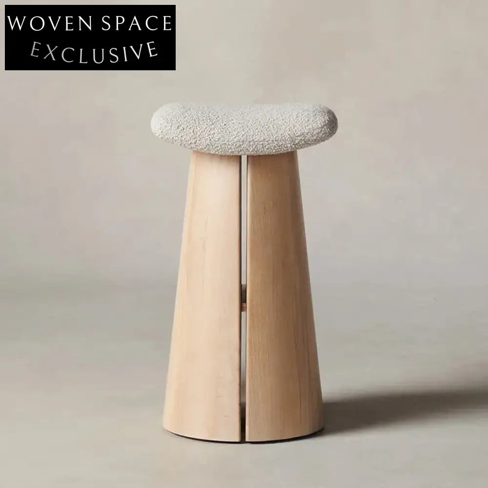 Wabi-sabi Solid Wood Base Bar Stool with Teddy Fabric Seat Chair