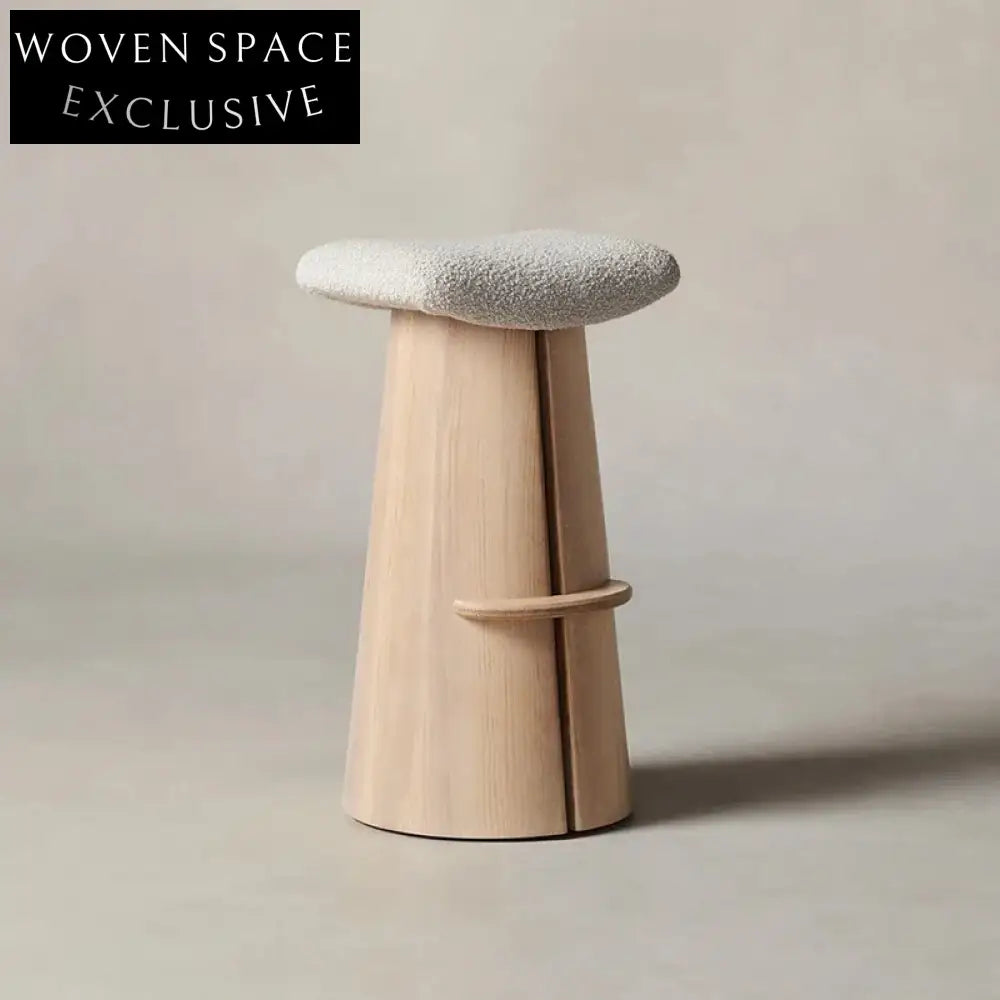 Wabi-sabi Solid Wood Base Bar Stool with Teddy Fabric Seat Chair
