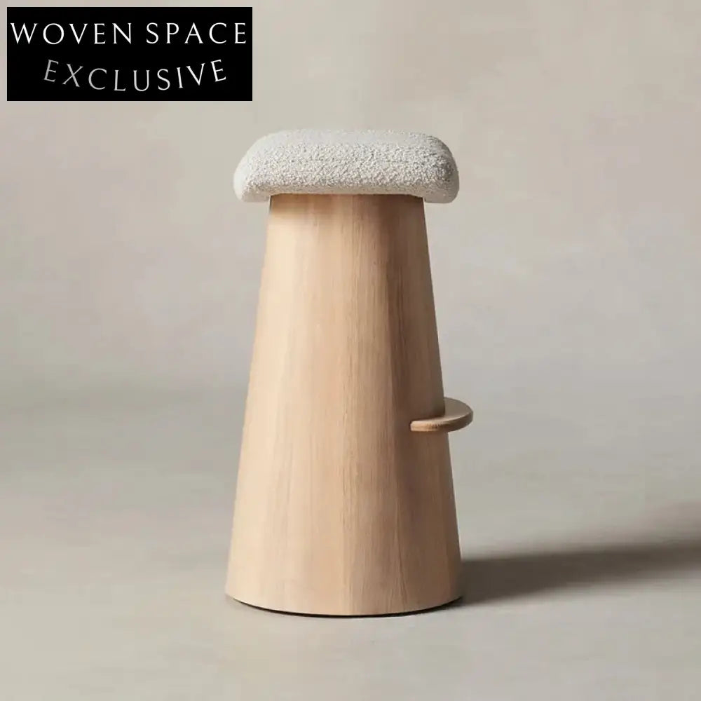 Wabi-sabi Solid Wood Base Bar Stool with Teddy Fabric Seat Chair