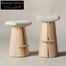 Wabi-sabi Solid Wood Base Bar Stool with Teddy Fabric Seat Chair