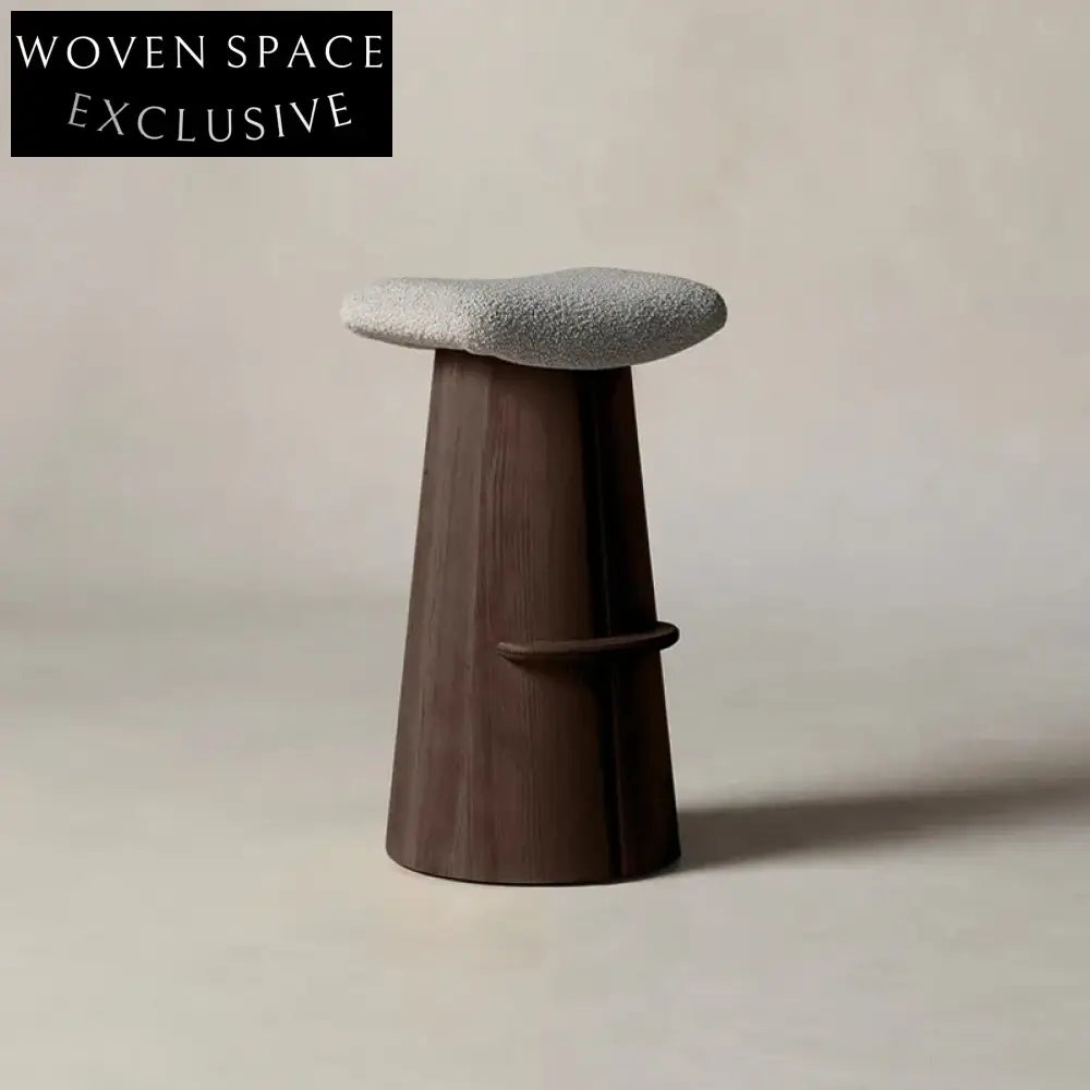 Wabi-sabi Solid Wood Base Bar Stool with Teddy Fabric Seat Chair