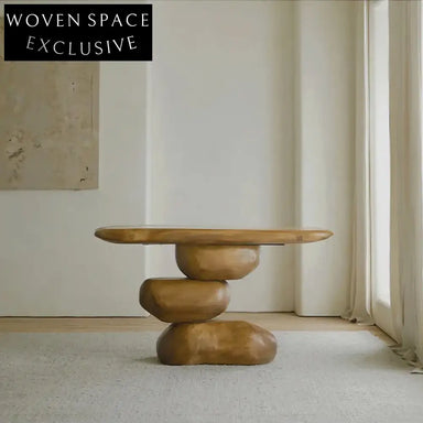 Wabi-sabi Solid Wood Stacked Stone Shape Living Room Accent Console Table