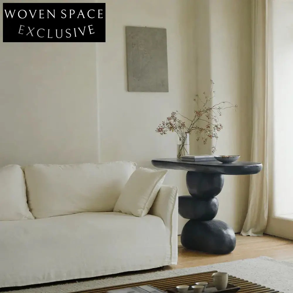 Wabi-sabi Solid Wood Stacked Stone Shape Living Room Accent Console Table