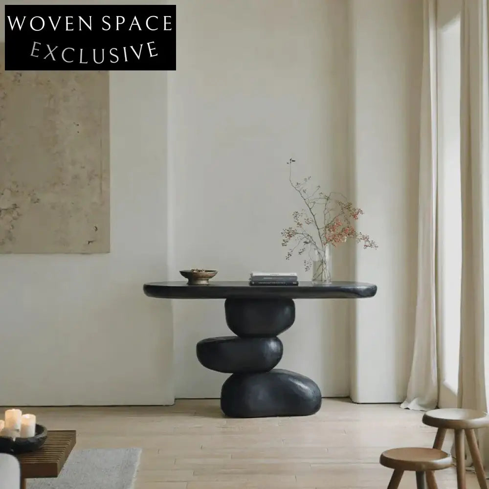 Wabi-sabi Solid Wood Stacked Stone Shape Living Room Accent Console Table