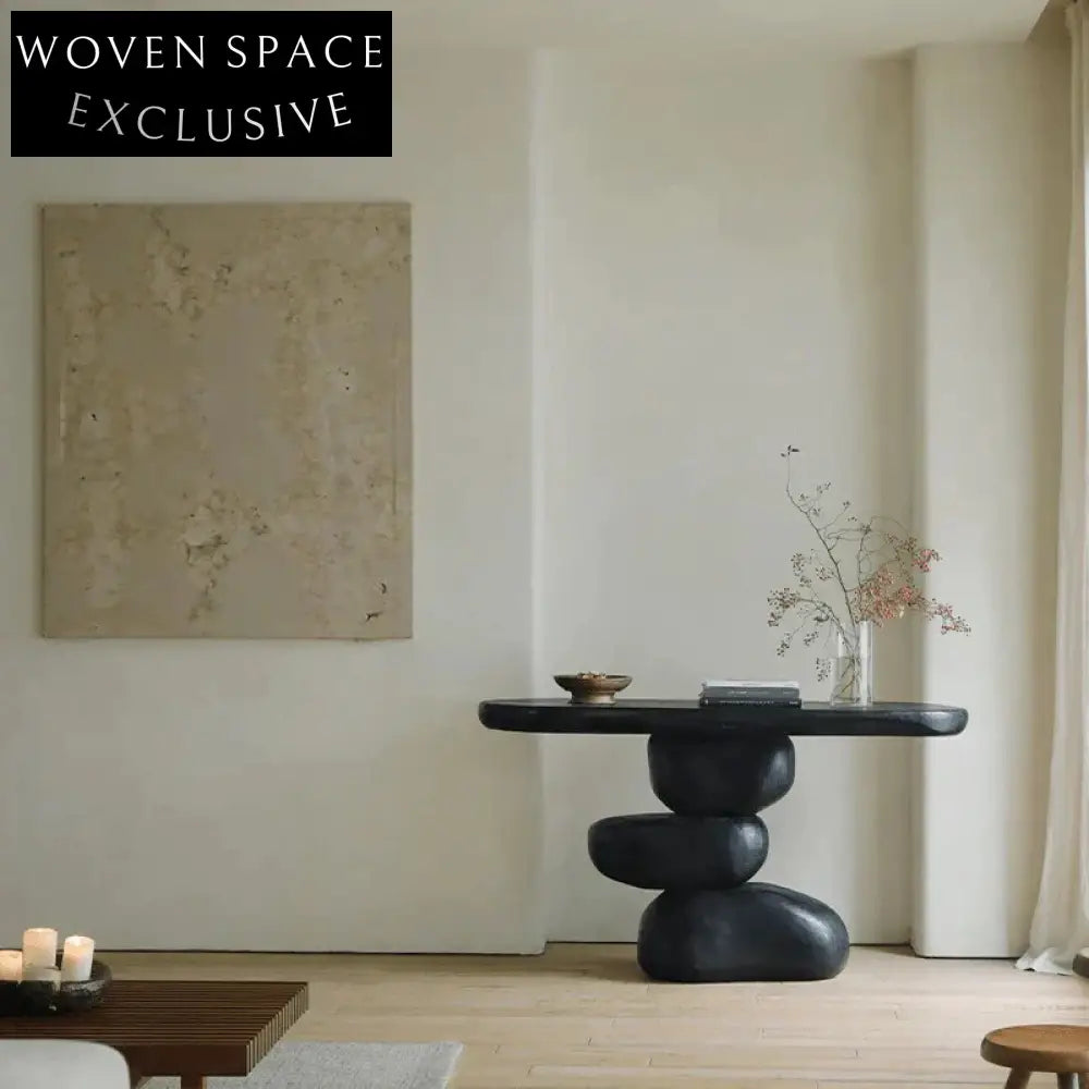 Wabi-sabi Solid Wood Stacked Stone Shape Living Room Accent Console Table