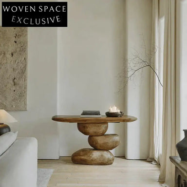 Wabi-sabi Solid Wood Stacked Stone Shape Living Room Accent Console Table