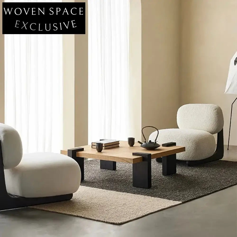 Wabi-Sabi Square Solid Pine Wood Coffee Table with Black Top