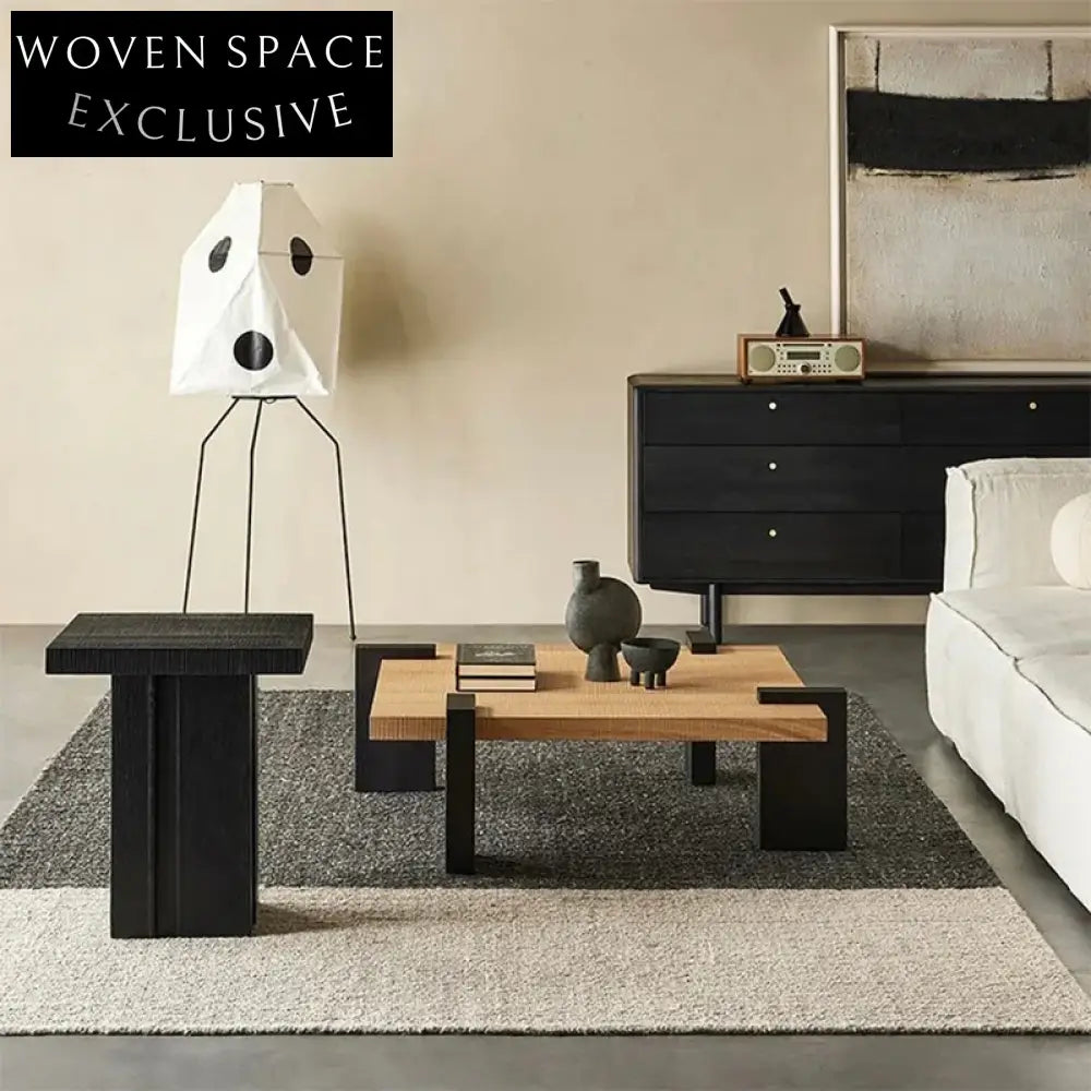 Wabi-Sabi Square Solid Pine Wood Coffee Table with Black Top