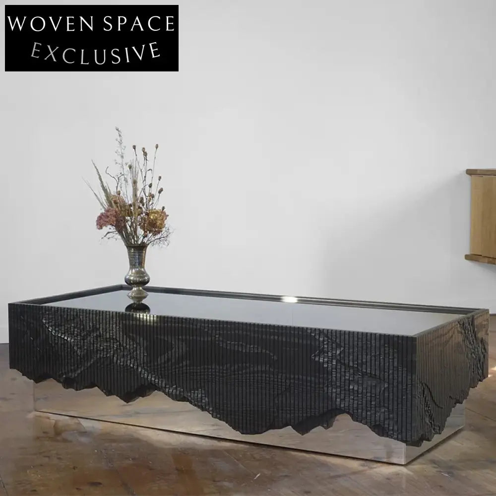 Wabi-sabi Style Cuboid Stainless Steel Coffee Table with Wood Lamination