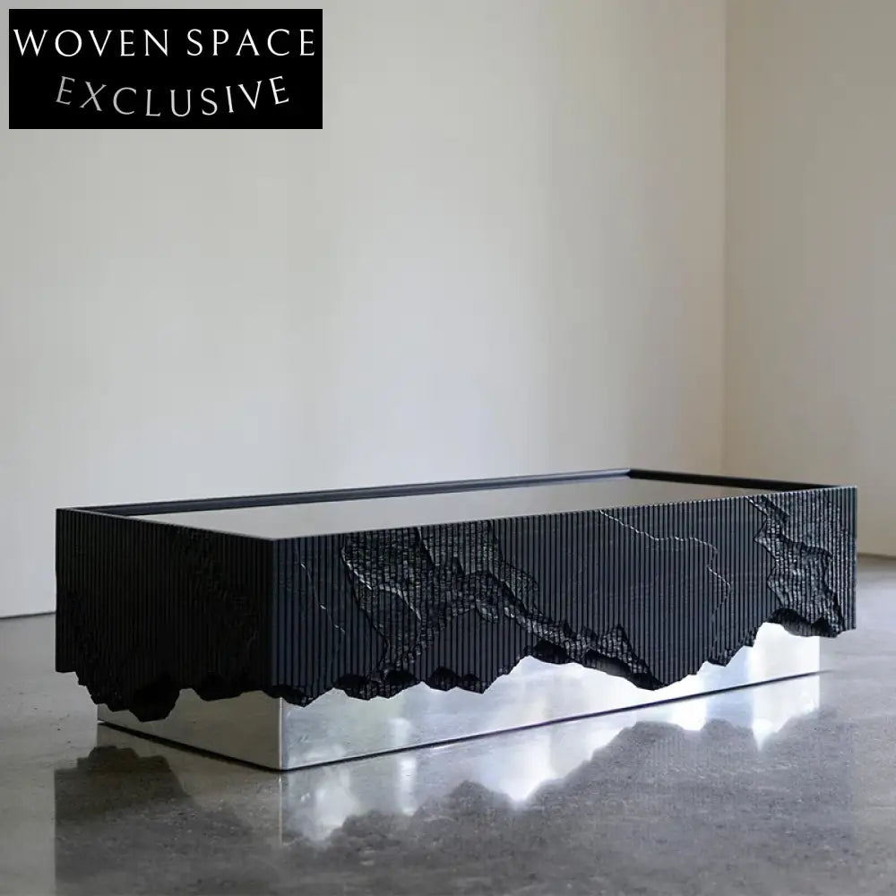 Wabi-sabi Style Cuboid Stainless Steel Coffee Table with Wood Lamination